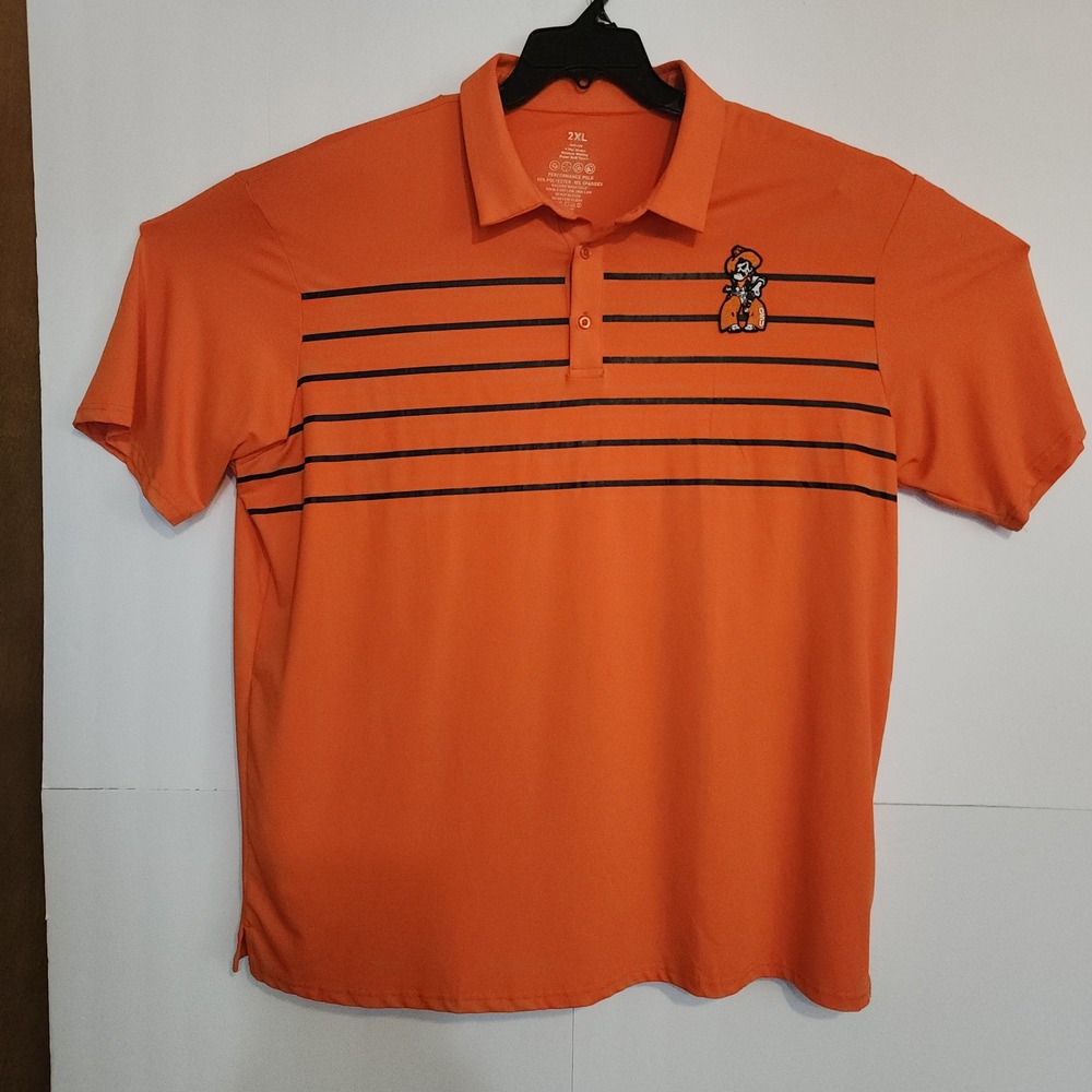 C95  Orange Performance Polo Shirt with OSU Cowboy Mascot Graphic‎ Mens 2XL